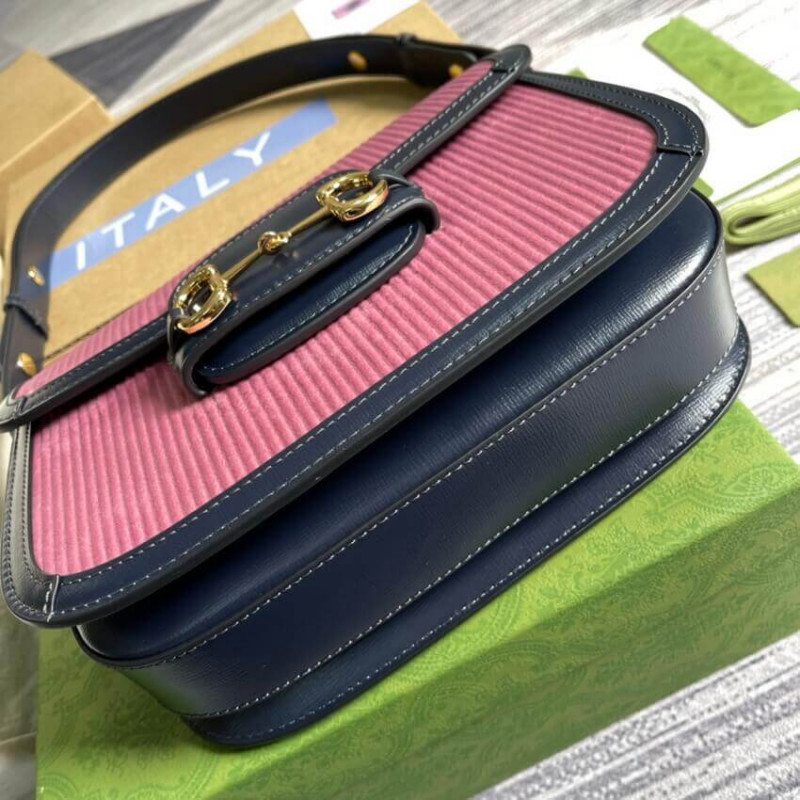 Replica Gucci Horsebit 1955 Small Bag 602204 Pink Corduroy - Image 9