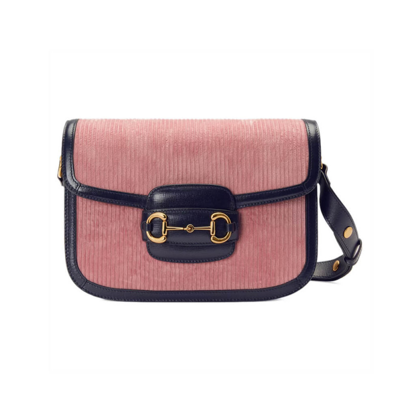 Replica Gucci Horsebit 1955 Small Bag 602204 Pink Corduroy