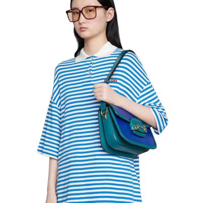 Alternative view of Replica Gucci Horsebit 1955 Small Shoulder Bag 602204 Blue And Green Leather