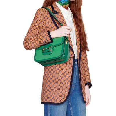 Alternative view of Replica Gucci Horsebit 1955 Small Shoulder Bag 602204 Green Leather