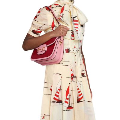 Alternative view of Replica Gucci Horsebit 1955 Small Shoulder Bag 602204 Red And Pink Leather