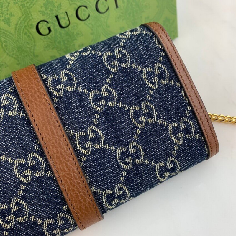 Replica Gucci Jackie 1961 Chain Wallet 652681 In Blue Denim - Image 11