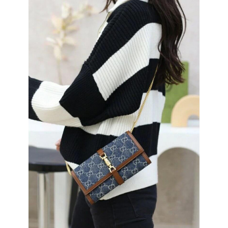 Replica Gucci Jackie 1961 Chain Wallet 652681 In Blue Denim - Image 3