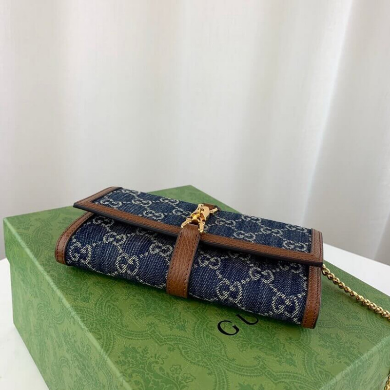 Replica Gucci Jackie 1961 Chain Wallet 652681 In Blue Denim - Image 8