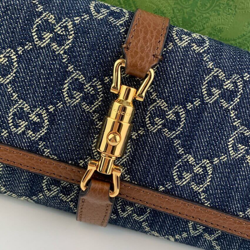 Replica Gucci Jackie 1961 Chain Wallet 652681 In Blue Denim - Image 9