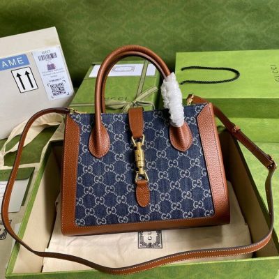 Alternative view of Replica Gucci Jackie 1961 Medium Tote Bag In Blue Denim 649016