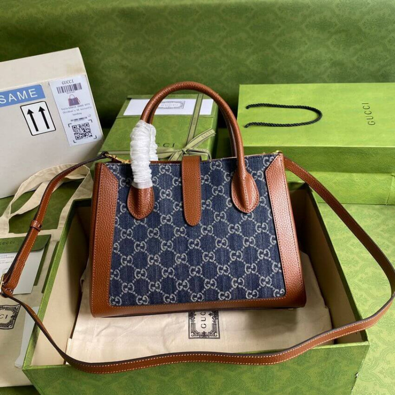 Replica Gucci Jackie 1961 Medium Tote Bag In Blue Denim 649016 - Image 3
