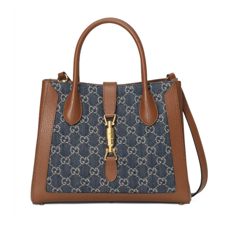 Replica Gucci Jackie 1961 Medium Tote Bag In Blue Denim 649016