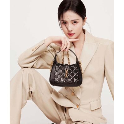 Alternative view of Replica Gucci Jackie 1961 Mini Crystal Gg Lizard Bag 677027 Black
