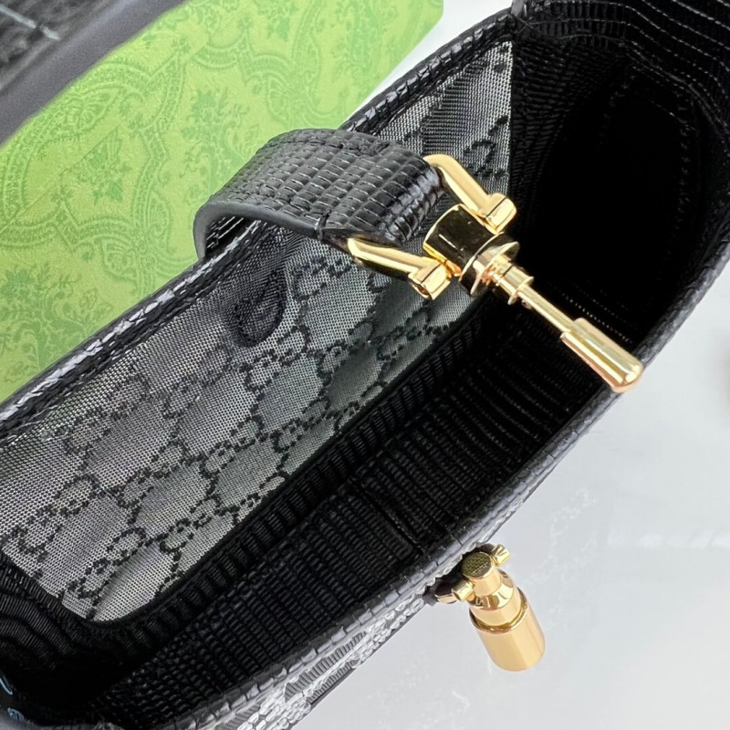 Replica Gucci Jackie 1961 Mini Crystal Gg Lizard Bag 677027 Black - Image 11