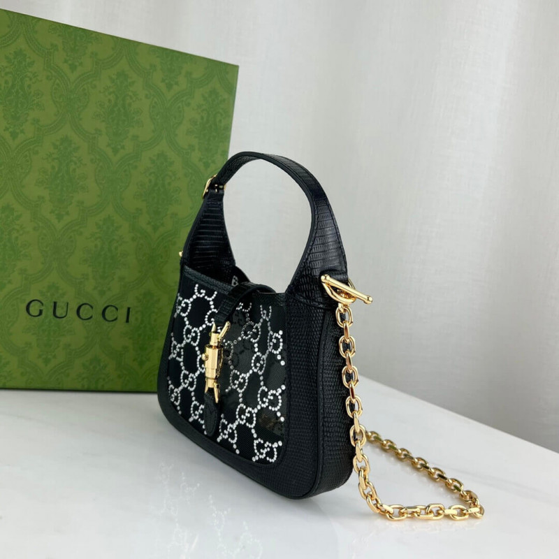 Replica Gucci Jackie 1961 Mini Crystal Gg Lizard Bag 677027 Black - Image 3