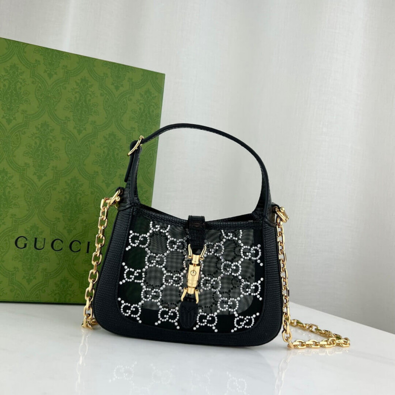 Replica Gucci Jackie 1961 Mini Crystal Gg Lizard Bag 677027 Black - Image 4