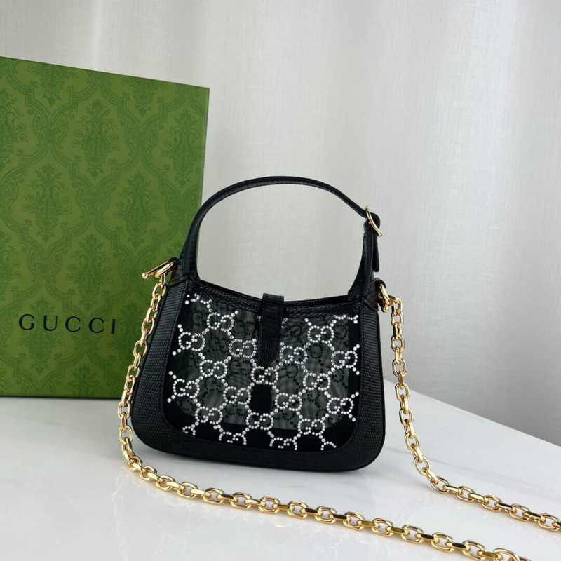 Replica Gucci Jackie 1961 Mini Crystal Gg Lizard Bag 677027 Black - Image 5