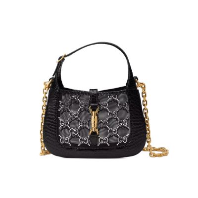 Replica Gucci Jackie 1961 Mini Crystal Gg Lizard Bag 677027 Black
