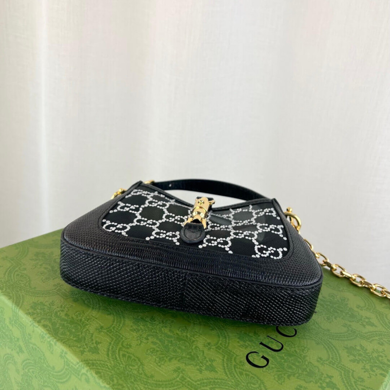 Replica Gucci Jackie 1961 Mini Crystal Gg Lizard Bag 677027 Black - Image 6