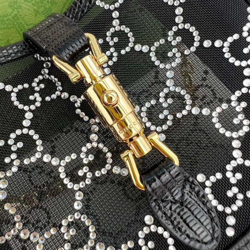 Replica Gucci Jackie 1961 Mini Crystal Gg Lizard Bag 677027 Black - Image 7