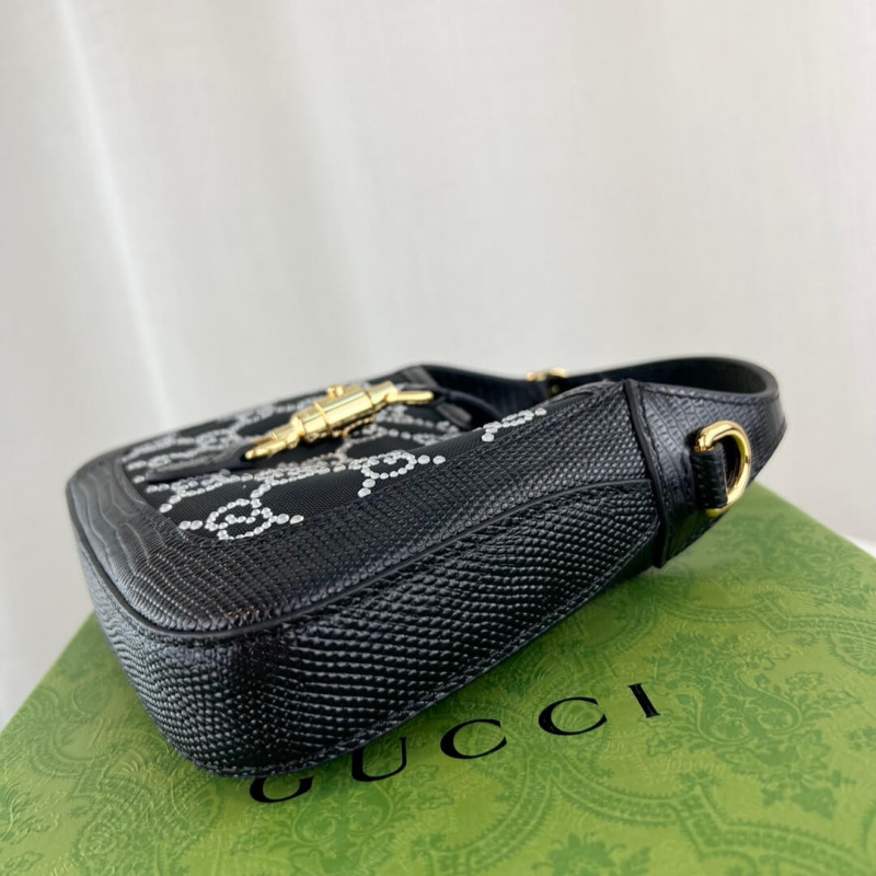 Replica Gucci Jackie 1961 Mini Crystal Gg Lizard Bag 677027 Black - Image 9
