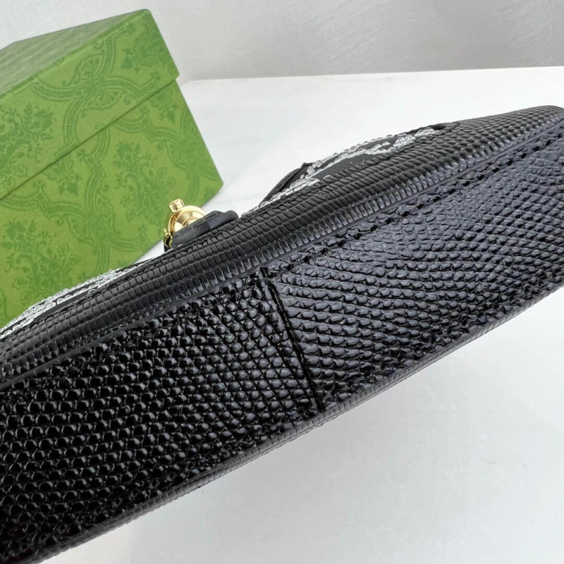 Replica Gucci Jackie 1961 Mini Crystal Gg Lizard Bag 677027 Black - Image 10