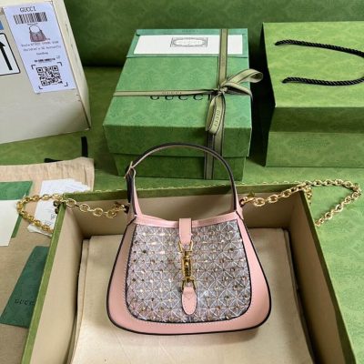Replica Gucci Jackie 1961 Mini Crystal Gg Should Bag 677027 Black