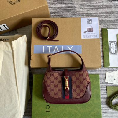 Alternative view of Replica Gucci Jackie 1961 Mini Shoulder Bag 637092 In Burgundy Gg Canvas