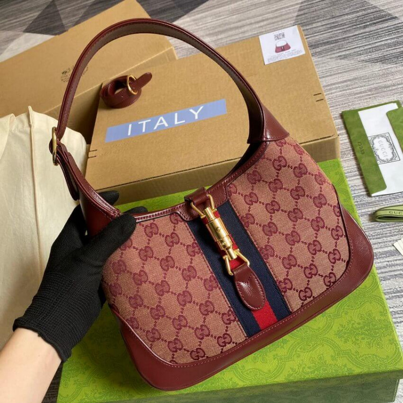 Replica Gucci Jackie 1961 Small Shoulder Bag 636706 In Burgundy Gg Canvas - Image 10