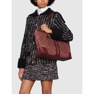 Alternative view of Replica Gucci Ophidia Medium Tote With Web In Burgundy Gg Canvas 631685