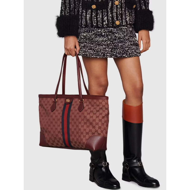 Replica Gucci Ophidia Medium Tote With Web In Burgundy Gg Canvas 631685 - Image 3