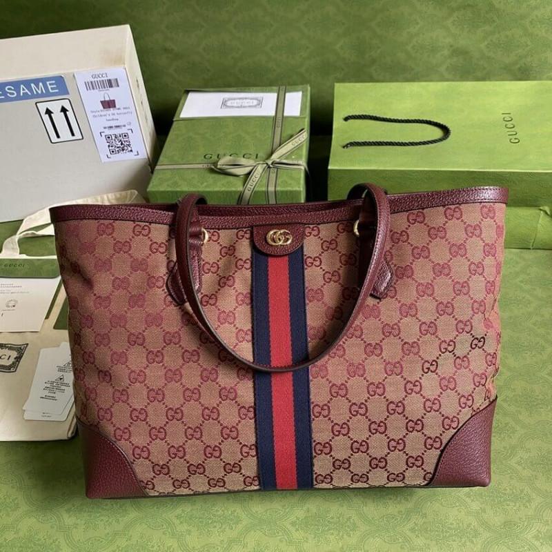 Replica Gucci Ophidia Medium Tote With Web In Burgundy Gg Canvas 631685 - Image 4
