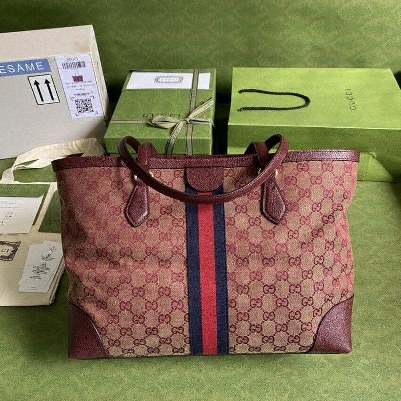 Replica Gucci Ophidia Medium Tote With Web In Burgundy Gg Canvas 631685 - Image 5