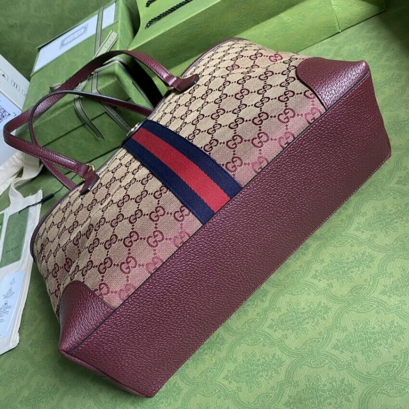 Replica Gucci Ophidia Medium Tote With Web In Burgundy Gg Canvas 631685 - Image 6