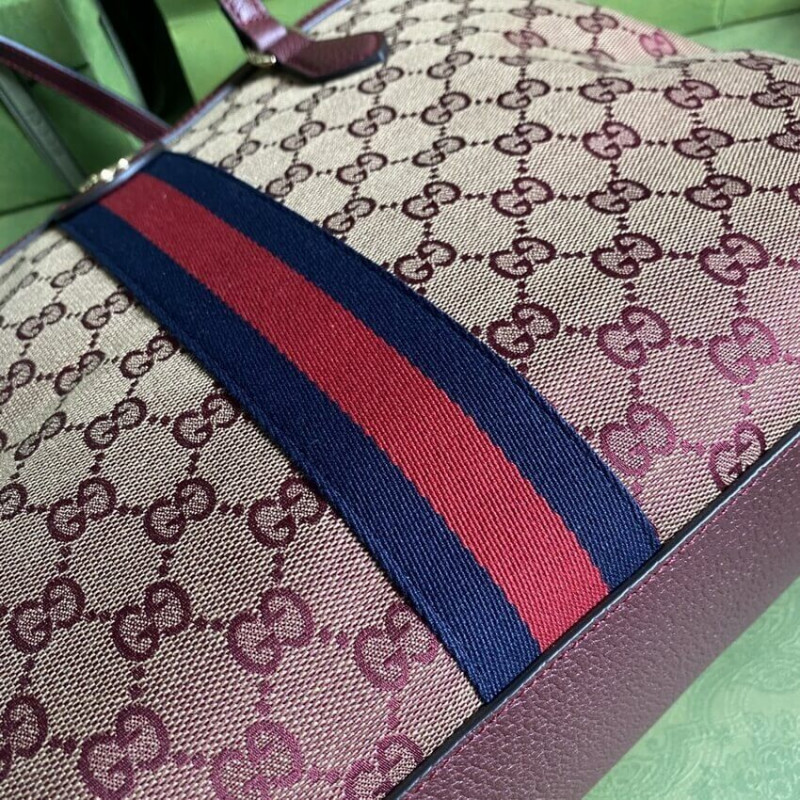 Replica Gucci Ophidia Medium Tote With Web In Burgundy Gg Canvas 631685 - Image 7