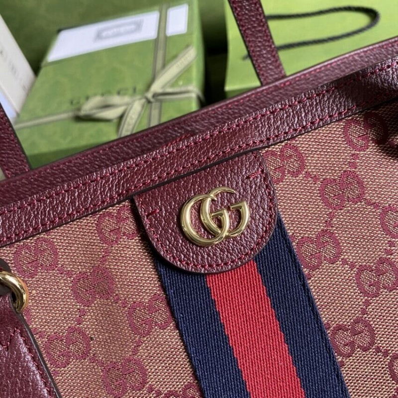 Replica Gucci Ophidia Medium Tote With Web In Burgundy Gg Canvas 631685 - Image 8