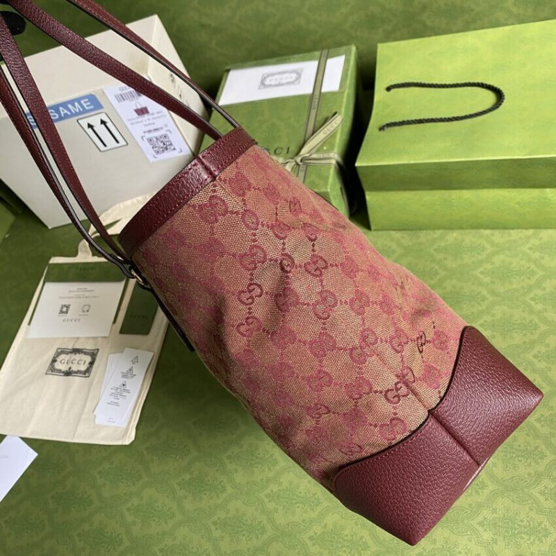 Replica Gucci Ophidia Medium Tote With Web In Burgundy Gg Canvas 631685 - Image 9