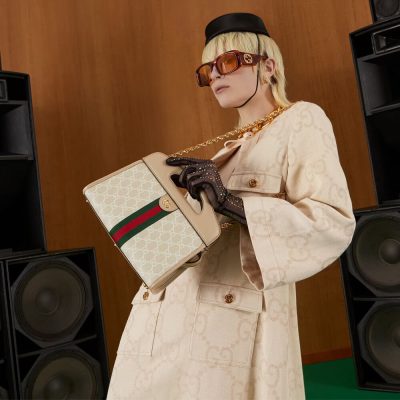 Alternative view of Replica Gucci Ophidia Small Tote With Web 693724 White