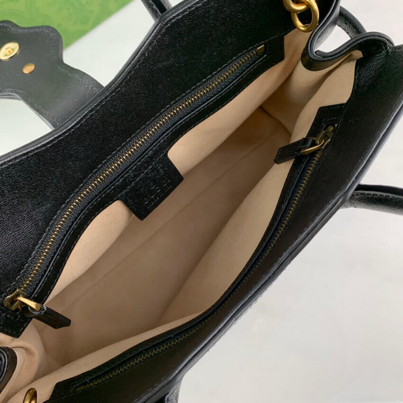 Replica Gucci Small Top Handle Bag With Double G In Black Leather 658450 - Image 11