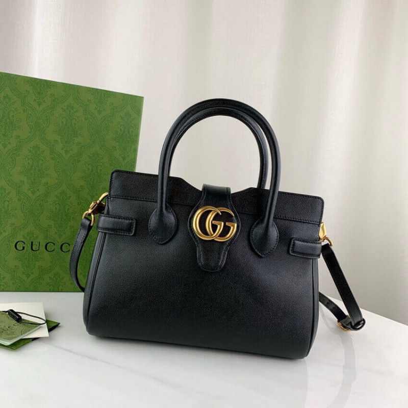 Replica Gucci Small Top Handle Bag With Double G In Black Leather 658450 - Image 4