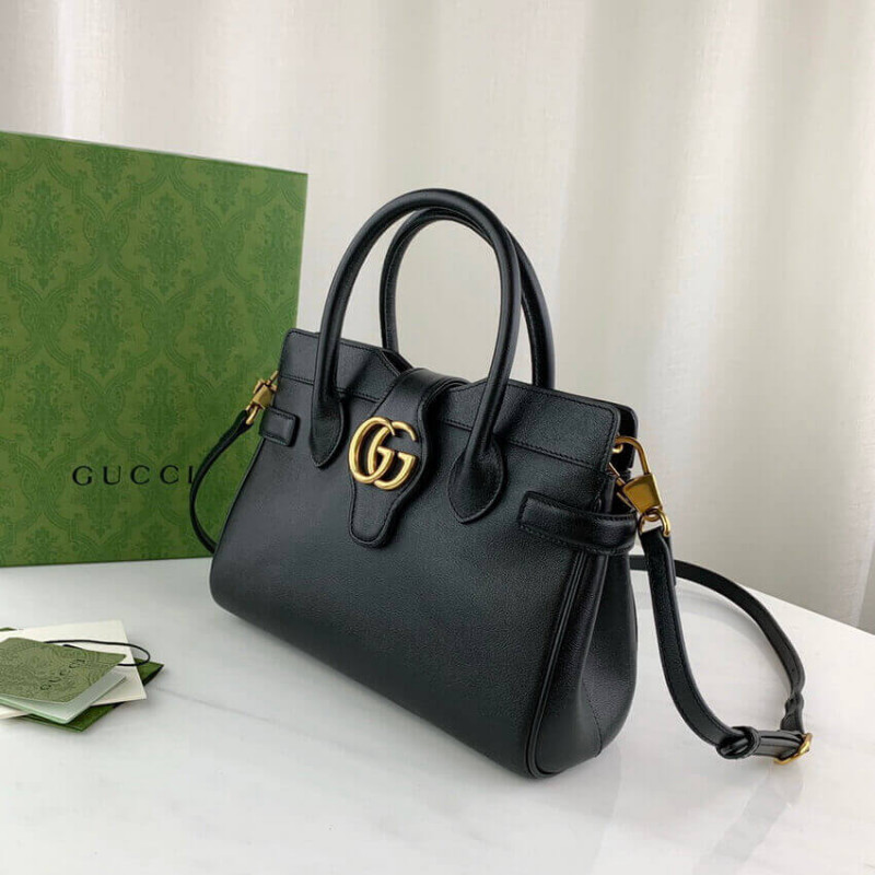 Replica Gucci Small Top Handle Bag With Double G In Black Leather 658450 - Image 5