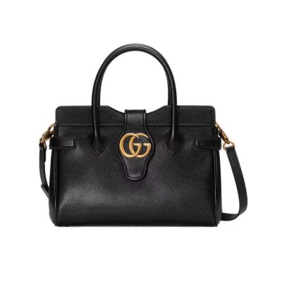Replica Gucci Small Top Handle Bag With Double G In Black Leather 658450