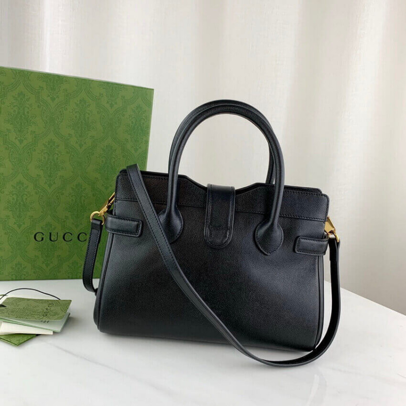 Replica Gucci Small Top Handle Bag With Double G In Black Leather 658450 - Image 6
