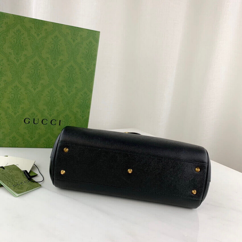 Replica Gucci Small Top Handle Bag With Double G In Black Leather 658450 - Image 7
