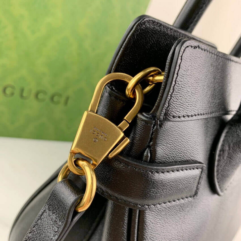 Replica Gucci Small Top Handle Bag With Double G In Black Leather 658450 - Image 9