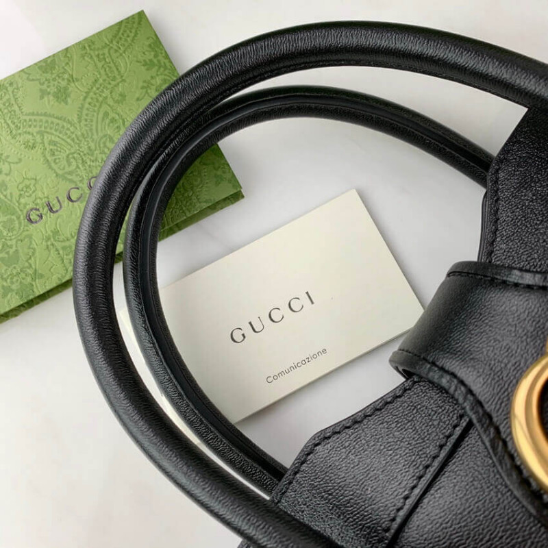 Replica Gucci Small Top Handle Bag With Double G In Black Leather 658450 - Image 10