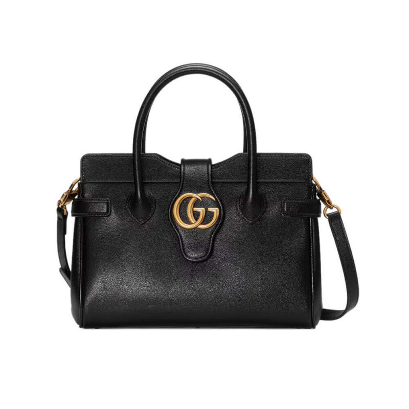 Replica Gucci Small Top Handle Bag With Double G In Black Leather 658450