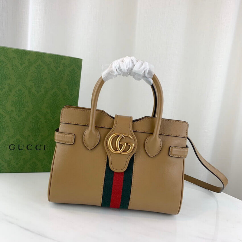 Replica Gucci Small Top Handle Bag With Double G In Brown Leather 658450 - Image 3