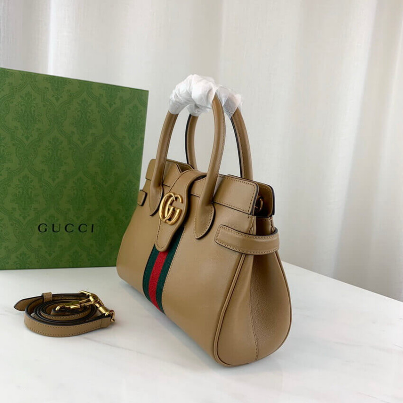 Replica Gucci Small Top Handle Bag With Double G In Brown Leather 658450 - Image 5