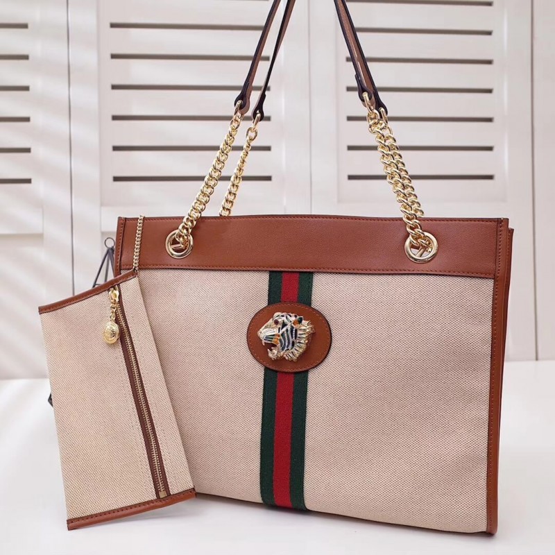 Replica Gucci Vintage Canvas Rajah Gg Tweed Large Tote 537219 - Image 6