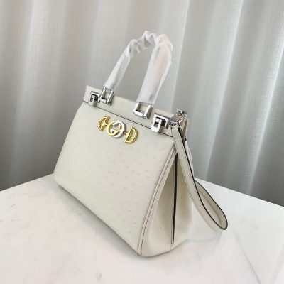 Alternative view of Replica Gucci Zumi Ostrich Leather Medium Top Handle Bag 569712 White
