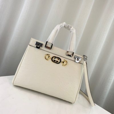 Replica Gucci Zumi Ostrich Leather Medium Top Handle Bag 569712 White