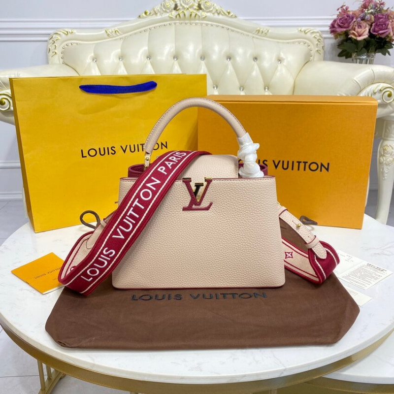 Replica Louis Vuitton Capucines Bb M59061 Eggshell/Lie De Vin Red - Image 2