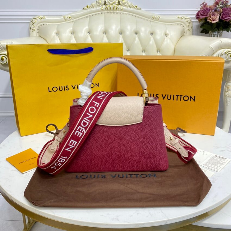 Replica Louis Vuitton Capucines Bb M59061 Eggshell/Lie De Vin Red - Image 4